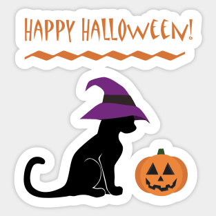 Halloween Witch Cat and Pumpkin Sticker